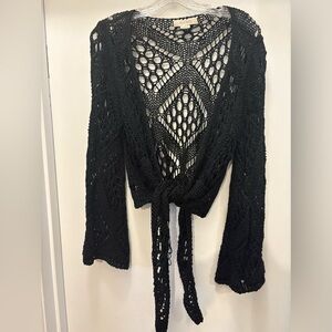 Chic Black Open-Knit Women's Sweater